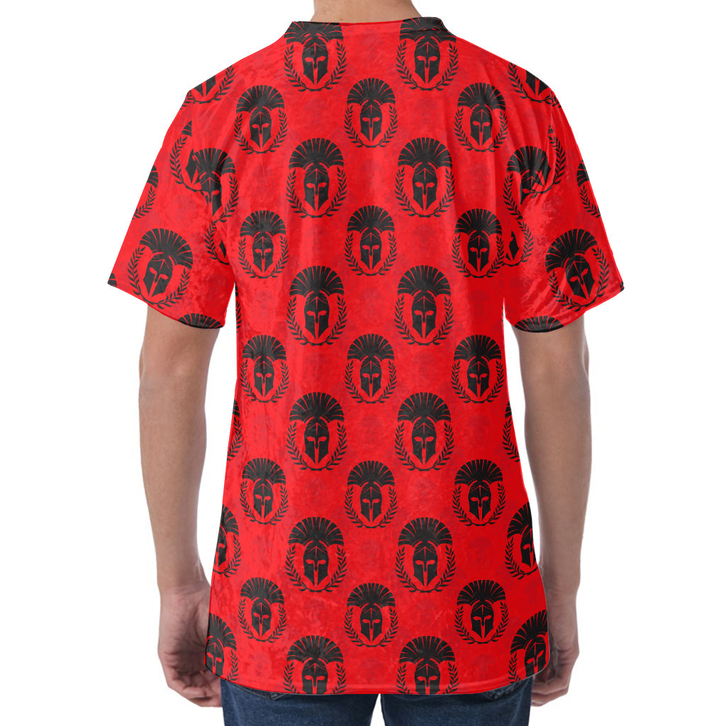 Black And Red Spartan Pattern Print Men's Velvet T-Shirt