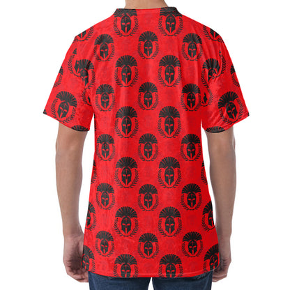 Black And Red Spartan Pattern Print Men's Velvet T-Shirt