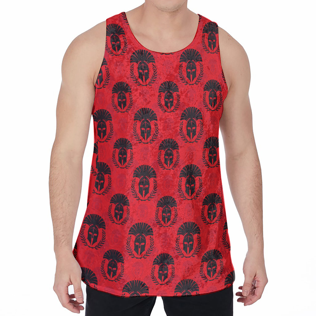Black And Red Spartan Pattern Print Men's Velvet Tank Top