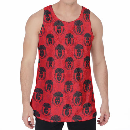 Black And Red Spartan Pattern Print Men's Velvet Tank Top
