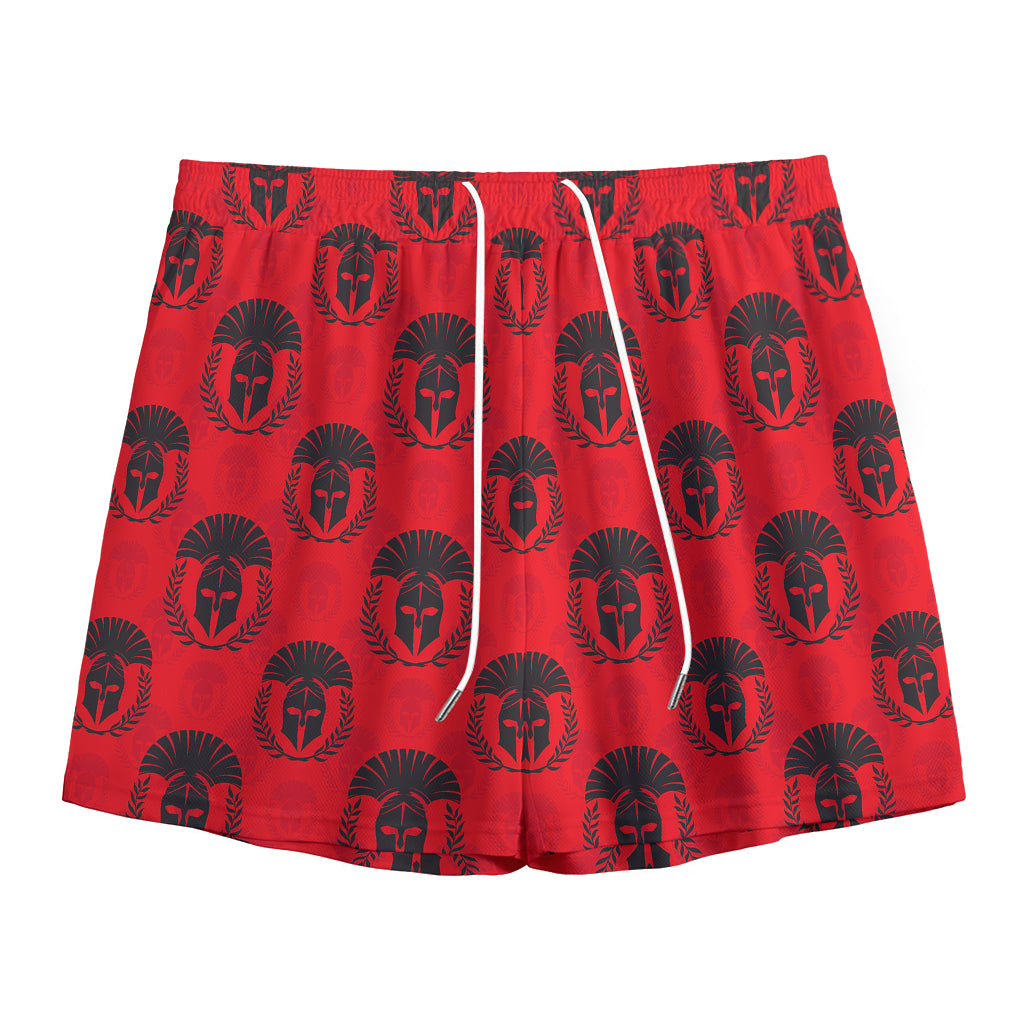 Black And Red Spartan Pattern Print Mesh Shorts
