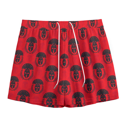 Black And Red Spartan Pattern Print Mesh Shorts