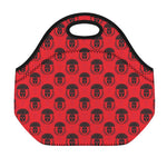 Black And Red Spartan Pattern Print Neoprene Lunch Bag