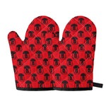 Black And Red Spartan Pattern Print Oven Mitts