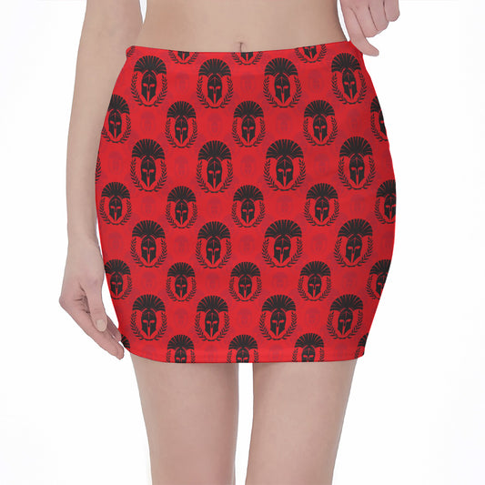 Black And Red Spartan Pattern Print Pencil Mini Skirt