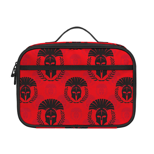 Black And Red Spartan Pattern Print Portable Lunch Bag
