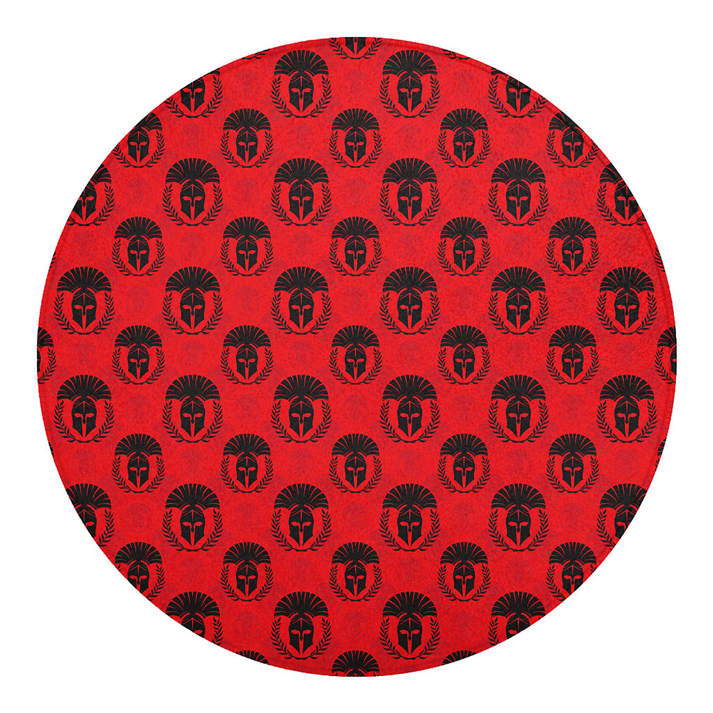 Black And Red Spartan Pattern Print Round Blanket