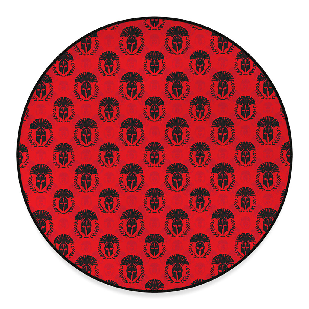 Black And Red Spartan Pattern Print Round Floor Mat