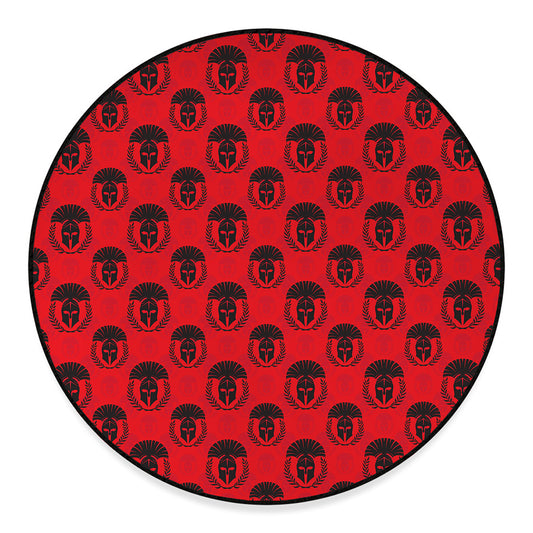 Black And Red Spartan Pattern Print Round Floor Mat