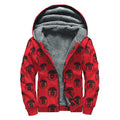 Black And Red Spartan Pattern Print Sherpa Lined Zip Up Hoodie