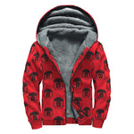 Black And Red Spartan Pattern Print Sherpa Lined Zip Up Hoodie
