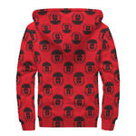 Black And Red Spartan Pattern Print Sherpa Lined Zip Up Hoodie