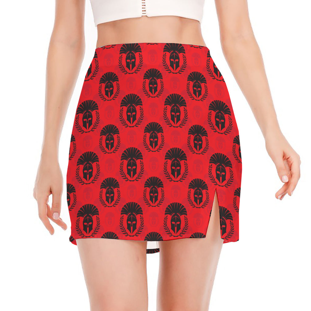 Black And Red Spartan Pattern Print Side Slit Mini Skirt