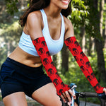 Black And Red Spartan Pattern Print Sun Protection Arm Sleeves