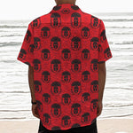Black And Red Spartan Pattern Print Textured Short Sleeve Shirt