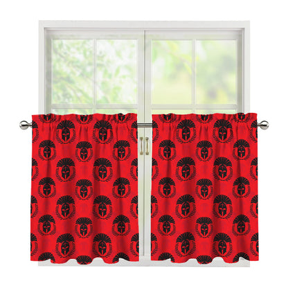 Black And Red Spartan Pattern Print Tier Curtains