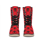 Black And Red Spartan Pattern Print Winter Boots