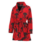 Black And Red Spartan Pattern Print Women's Bathrobe