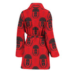 Black And Red Spartan Pattern Print Women's Bathrobe