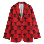 Black And Red Spartan Pattern Print Women's Cotton Blazer