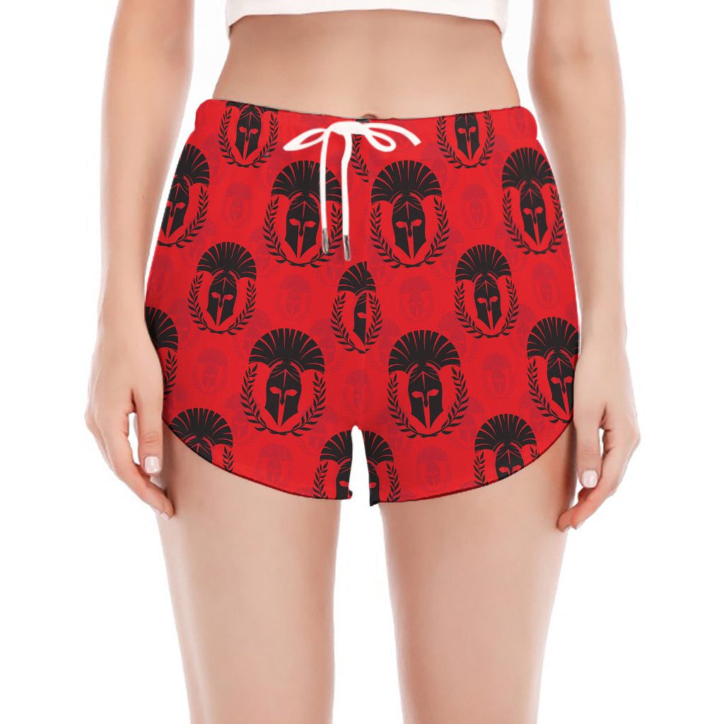 Black And Red Spartan Pattern Print Women's Split Running Shorts
