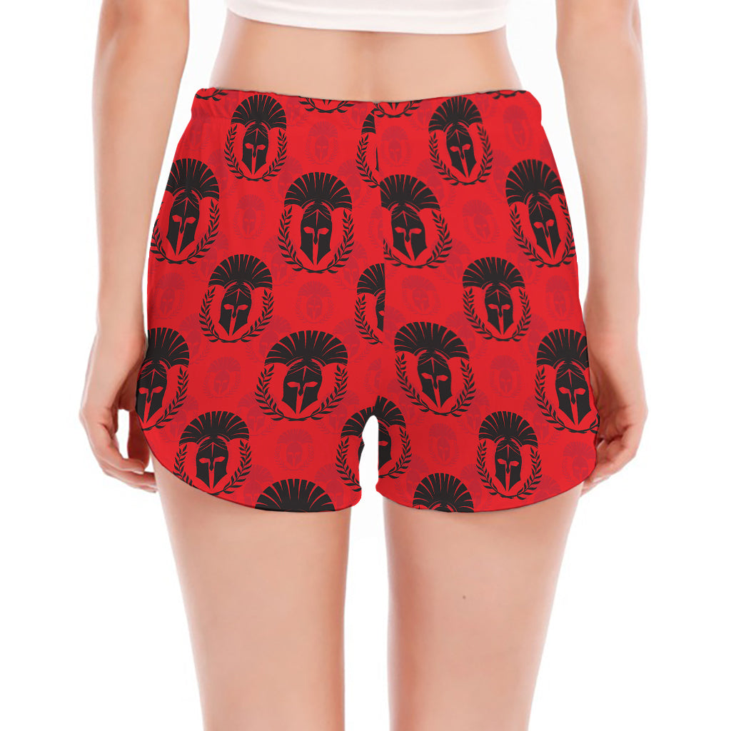 Black And Red Spartan Pattern Print Women's Split Running Shorts