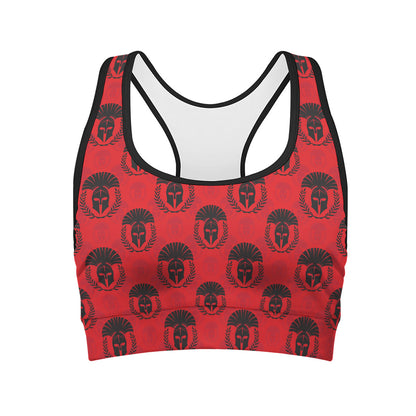 Black And Red Spartan Pattern Print Women's Sports Bra
