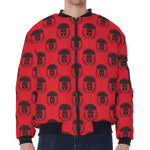 Black And Red Spartan Pattern Print Zip Sleeve Bomber Jacket