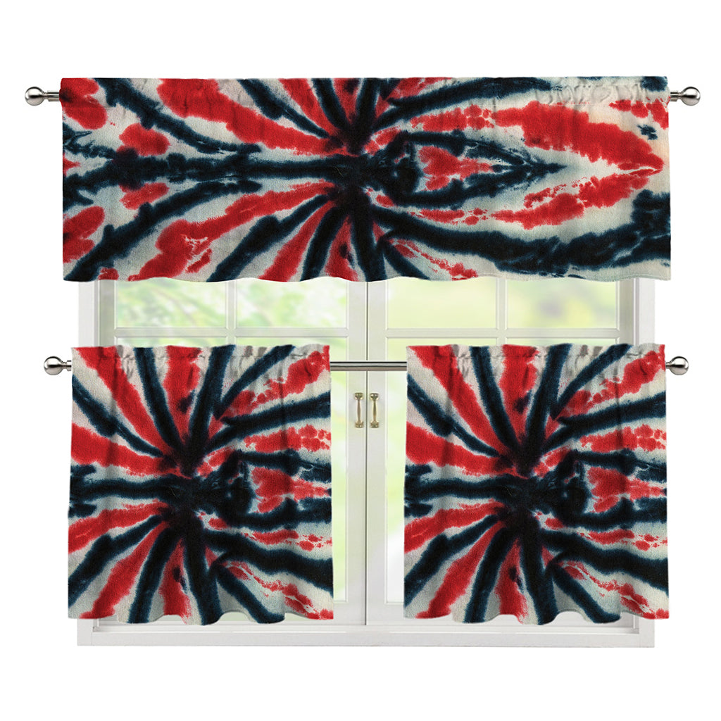 Black And Red Spider Tie Dye Print 3 Piece Kitchen Curtains