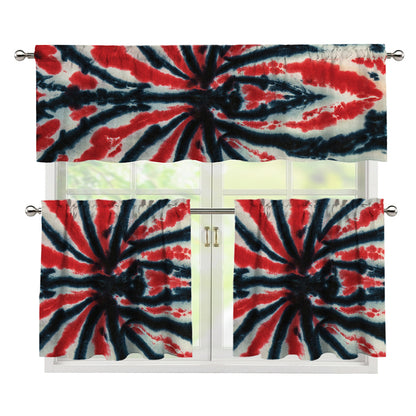 Black And Red Spider Tie Dye Print 3 Piece Kitchen Curtains