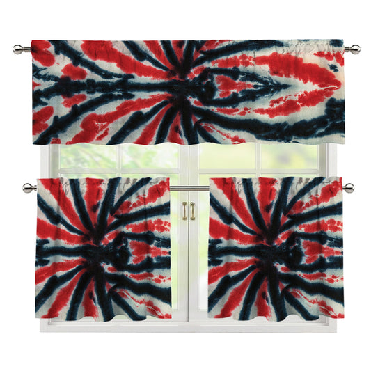 Black And Red Spider Tie Dye Print 3 Piece Kitchen Curtains