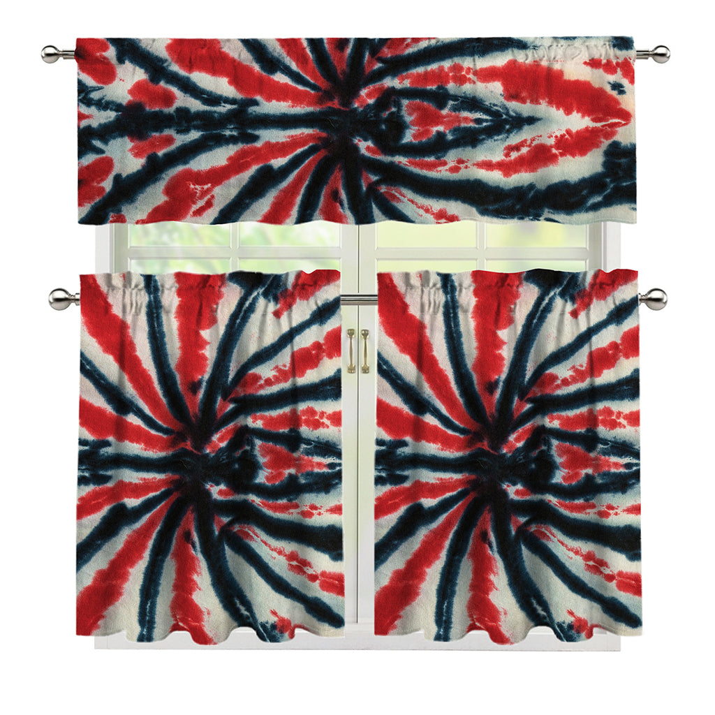 Black And Red Spider Tie Dye Print 3 Piece Kitchen Curtains