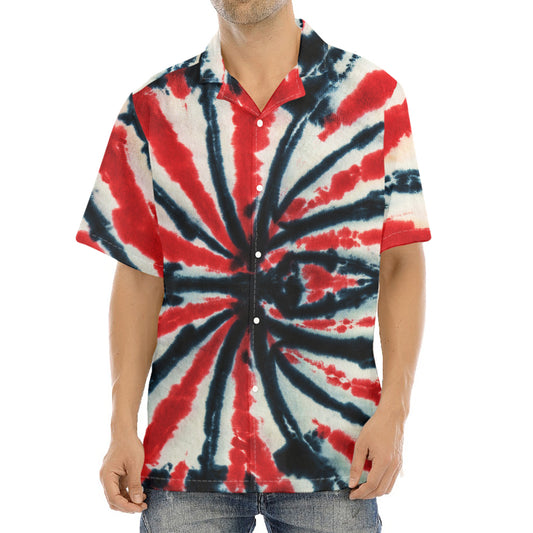 Black And Red Spider Tie Dye Print Aloha Shirt