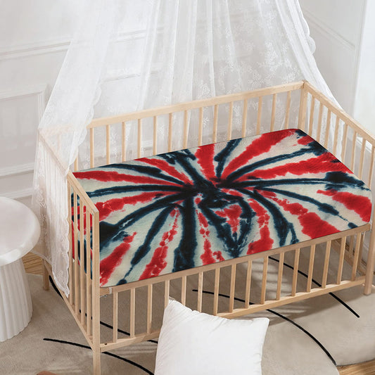 Black And Red Spider Tie Dye Print Baby Crib Sheet