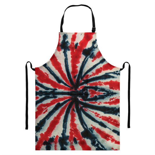 Black And Red Spider Tie Dye Print Bib Apron With Pocket