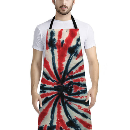 Black And Red Spider Tie Dye Print Bib Apron With Pocket