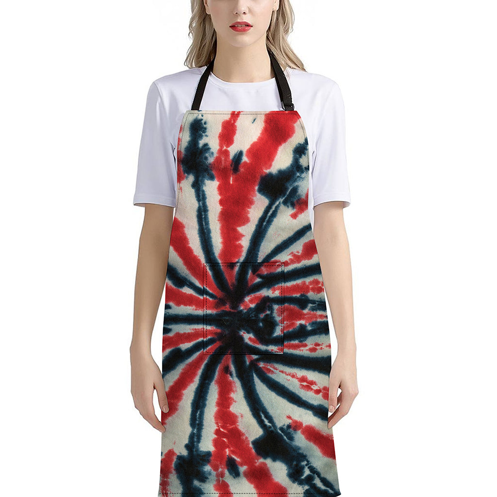 Black And Red Spider Tie Dye Print Bib Apron With Pocket