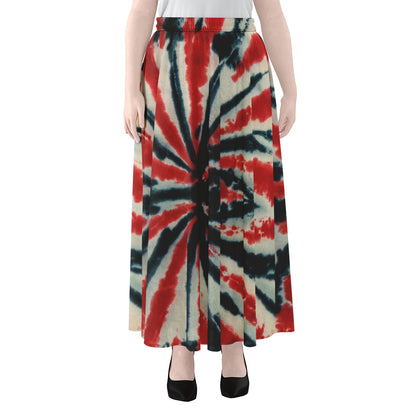 Black And Red Spider Tie Dye Print Chiffon Maxi Skirt