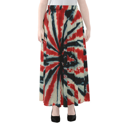 Black And Red Spider Tie Dye Print Chiffon Maxi Skirt