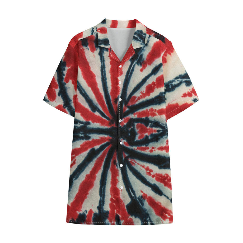 Black And Red Spider Tie Dye Print Cotton Hawaiian Shirt