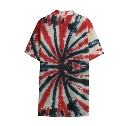 Black And Red Spider Tie Dye Print Cotton Hawaiian Shirt