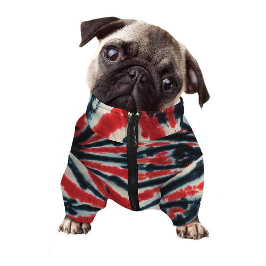 Black And Red Spider Tie Dye Print Dog Zip Up Jacket