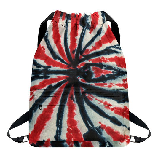 Black And Red Spider Tie Dye Print Drawstring Backpack