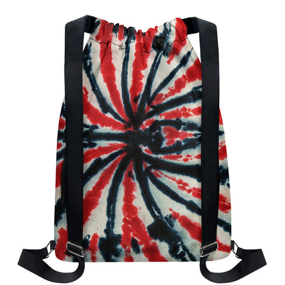 Black And Red Spider Tie Dye Print Drawstring Backpack