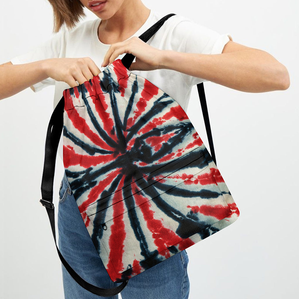 Black And Red Spider Tie Dye Print Drawstring Backpack
