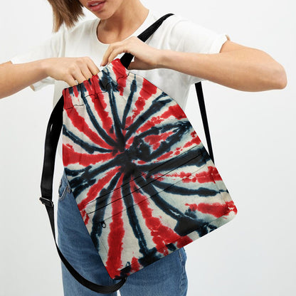 Black And Red Spider Tie Dye Print Drawstring Backpack
