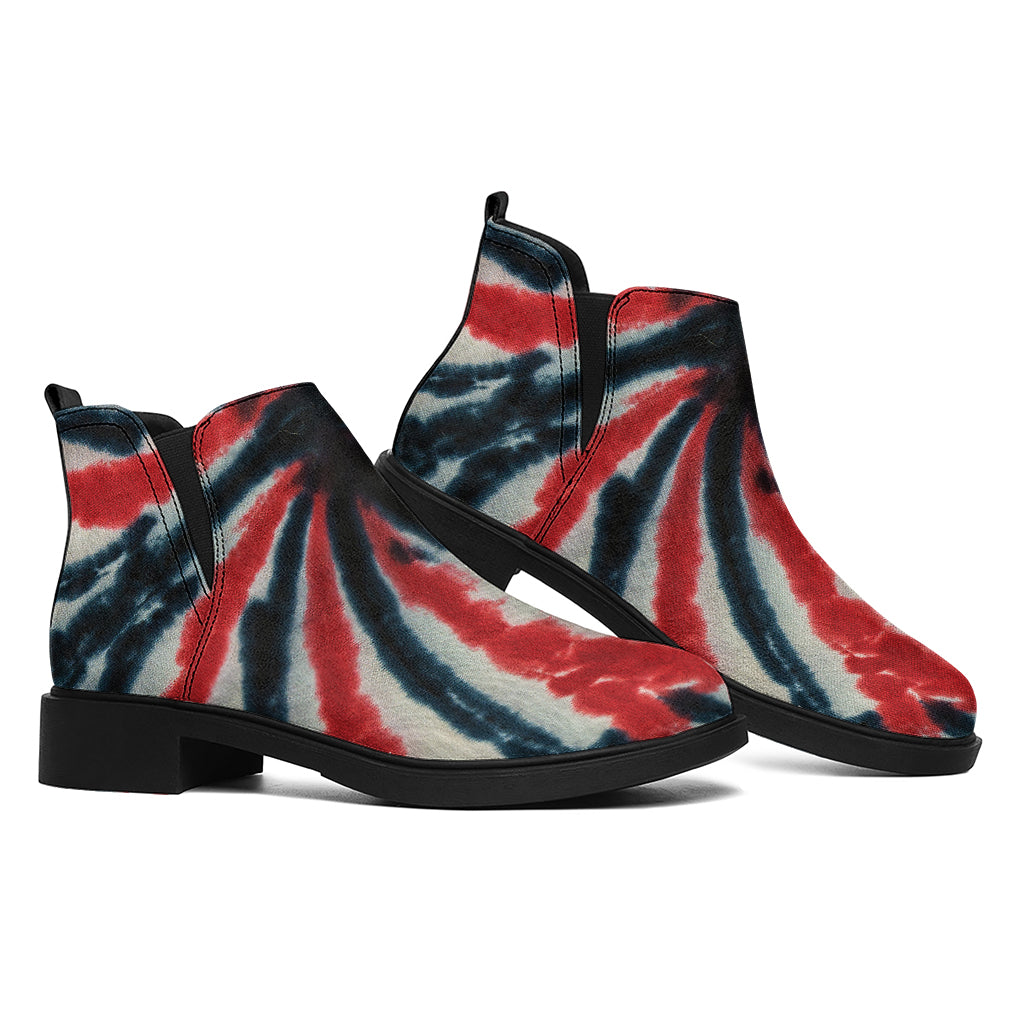 Black And Red Spider Tie Dye Print Flat Ankle Boots