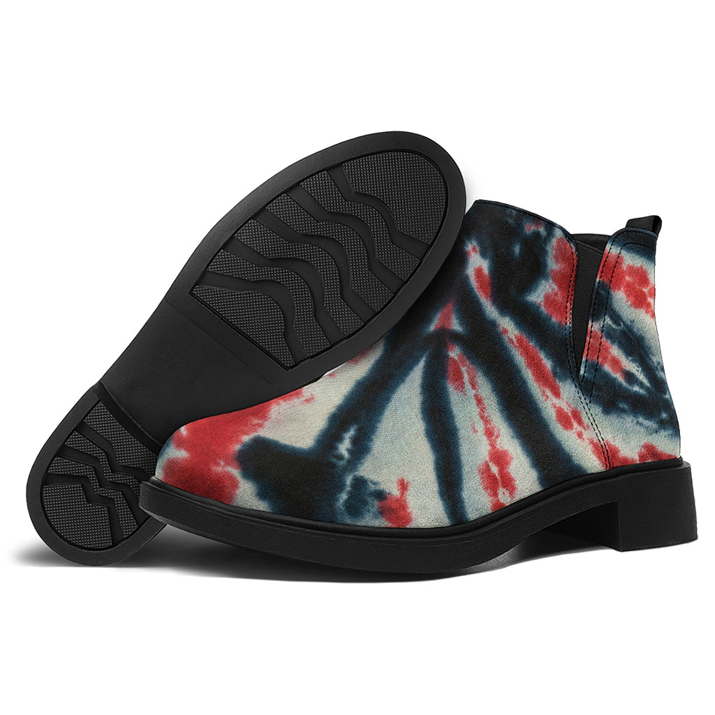 Black And Red Spider Tie Dye Print Flat Ankle Boots