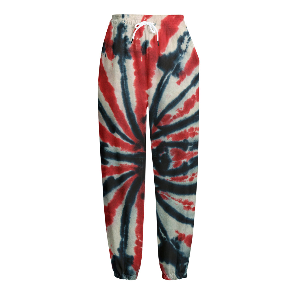 Black And Red Spider Tie Dye Print Fleece Lined Knit Pants