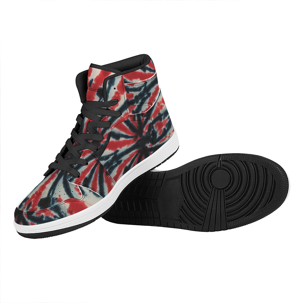 Black And Red Spider Tie Dye Print High Top Leather Sneakers